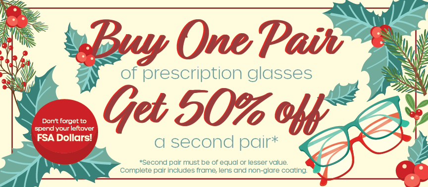 Buy one pair of prescription glasses, get 50% off a second pair at Cargo Eye Care holiday promo