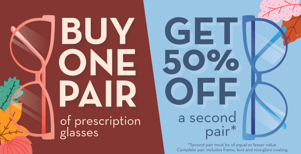 buy a pair of prescription glasses, get 50% off another pair at Cargo Eye Care Las Colinas Texas